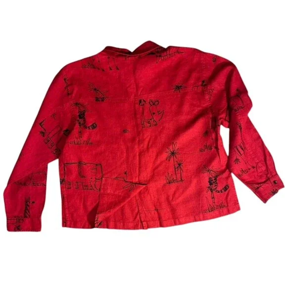 Chico’s red rhino elephant zebra shirt shacket long sleeve size 2 100% linen - Picture 15 of 15